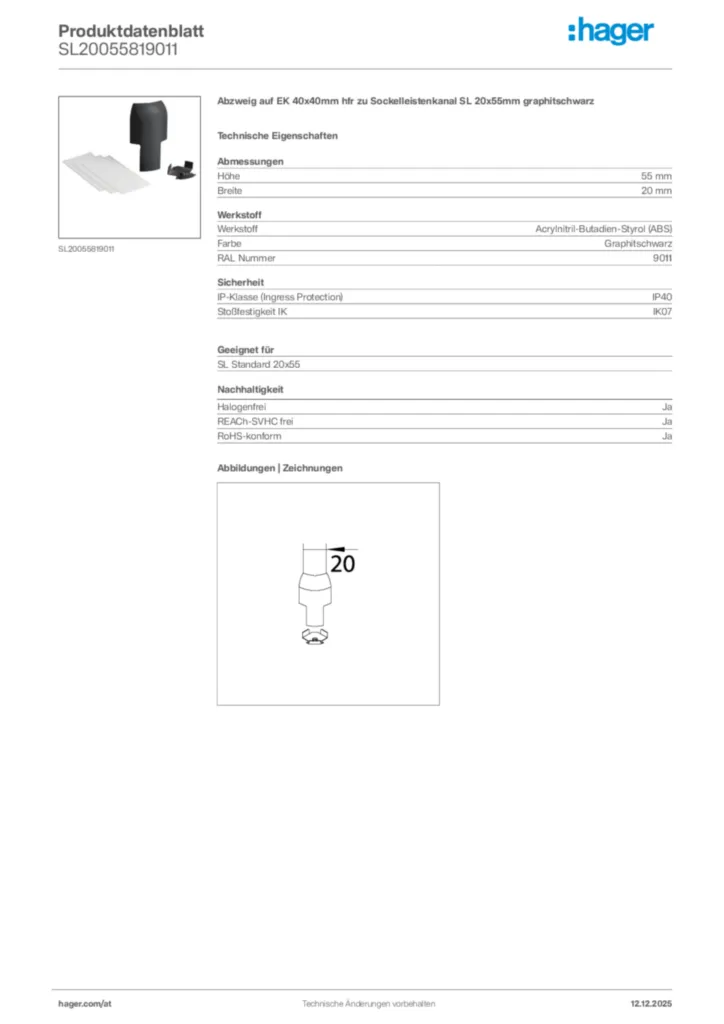 Bild Hager Produktdatenblatt SL20055819011 | Hager Deutschland