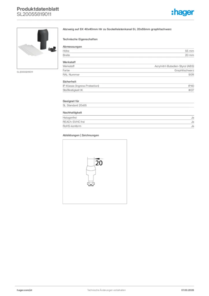 Bild Hager Produktdatenblatt SL20055819011 | Hager Deutschland