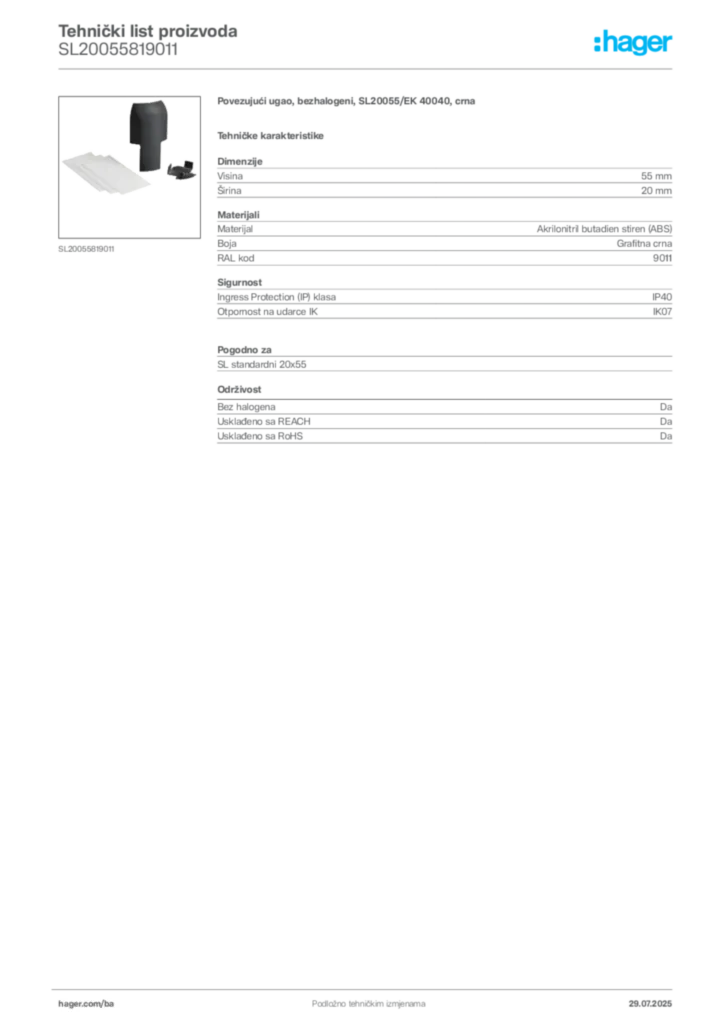 Slika Hager Product data sheet SL20055819011  | Hager