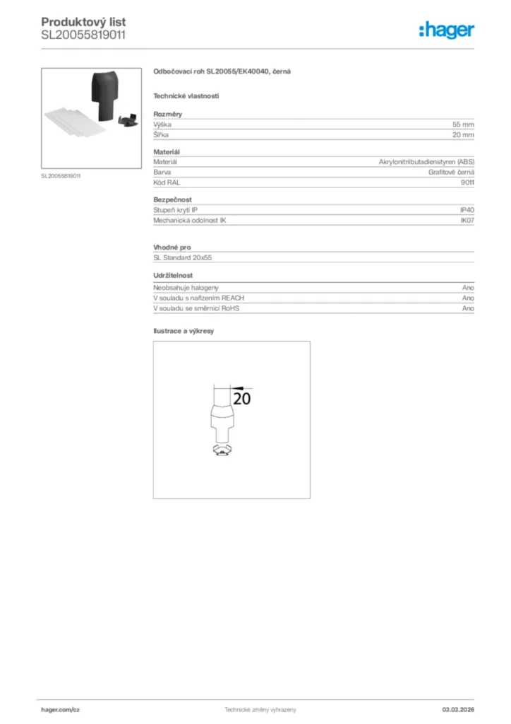Obrázek Hager Product data sheet SL20055819011 | Hager