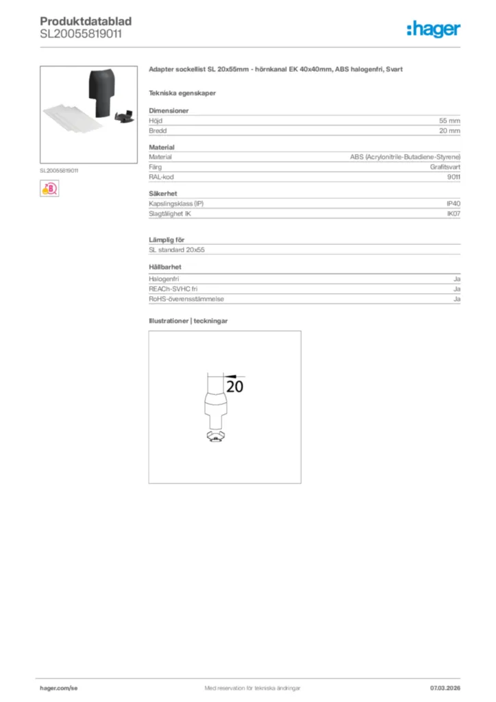 Bild Hager Produktdatablad SL20055819011 | Hager Sverige