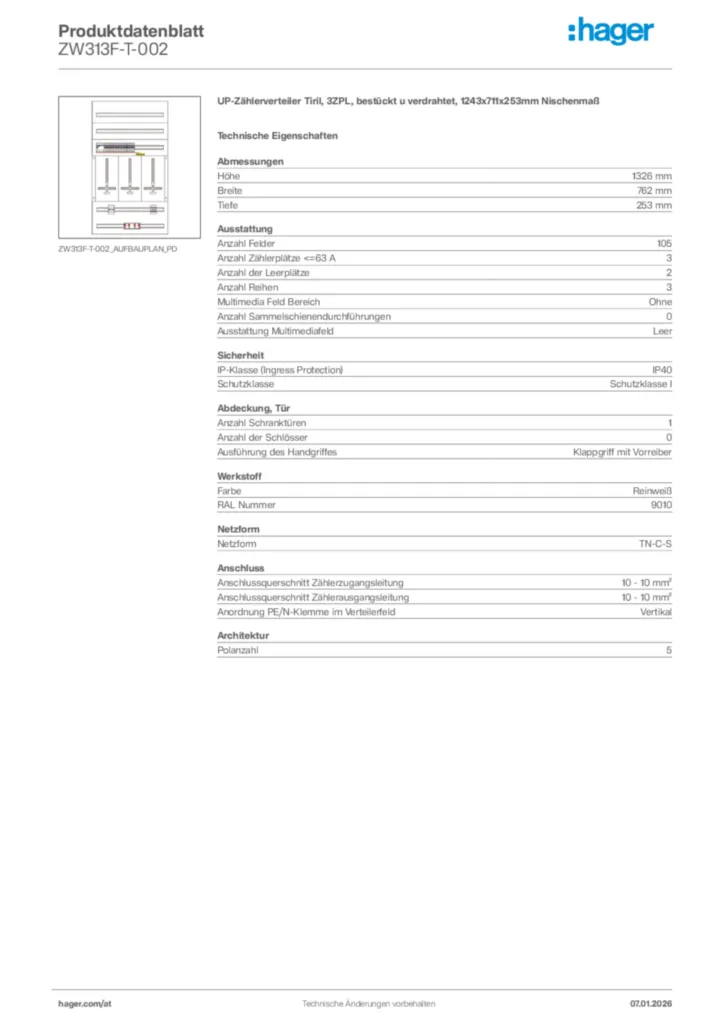 Bild Hager Produktdatenblatt ZW313F-T-002 | Hager Deutschland