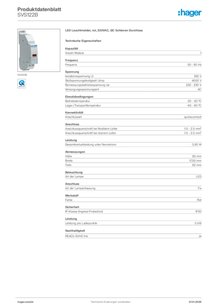 Bild Hager Produktdatenblatt SVS122B | Hager Deutschland