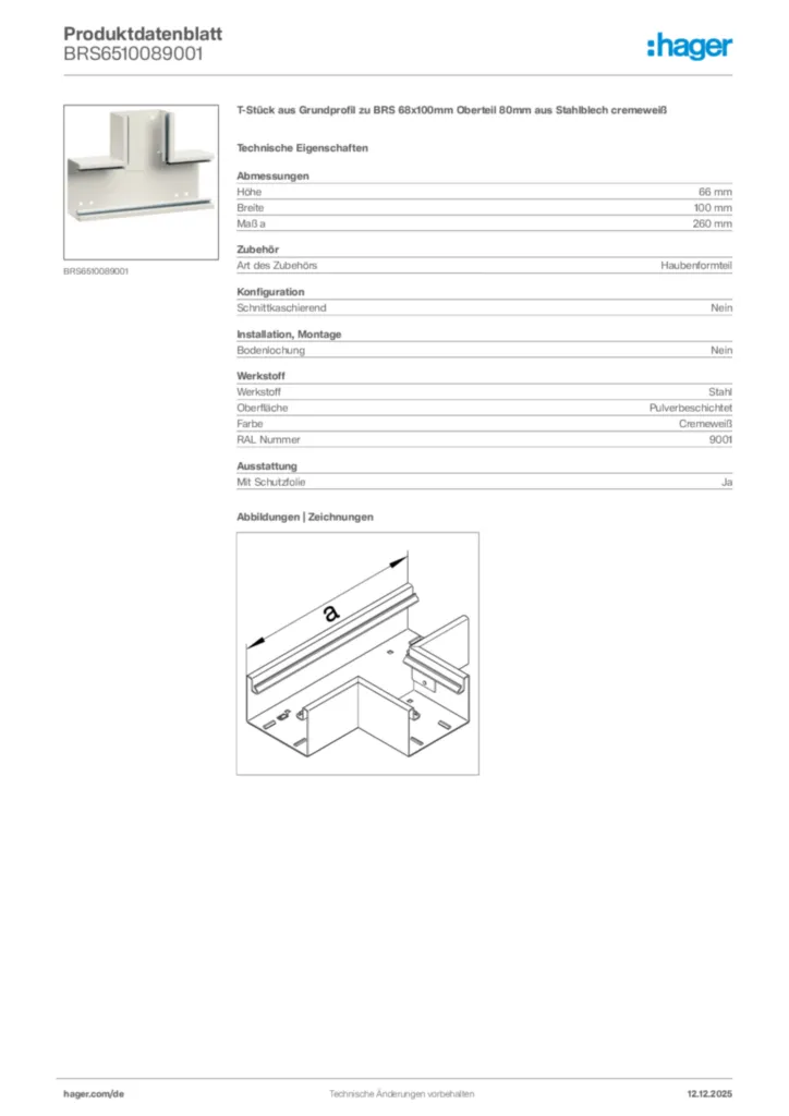 Bild Hager Produktdatenblatt BRS6510089001 | Hager Deutschland