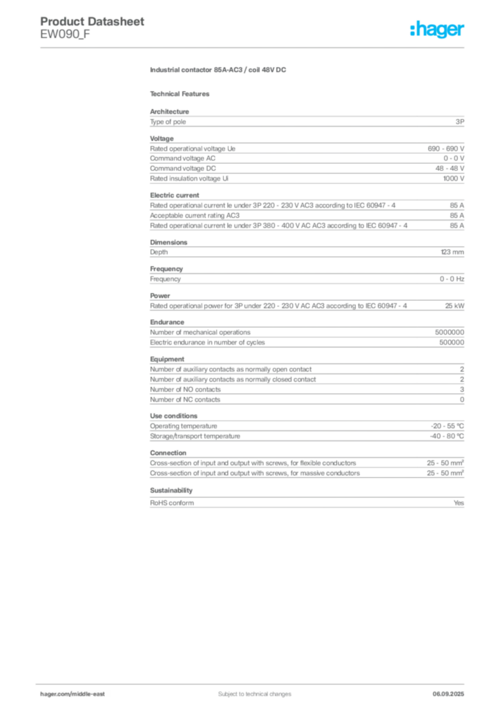 Image Hager Product data sheet EW090_F  | Hager