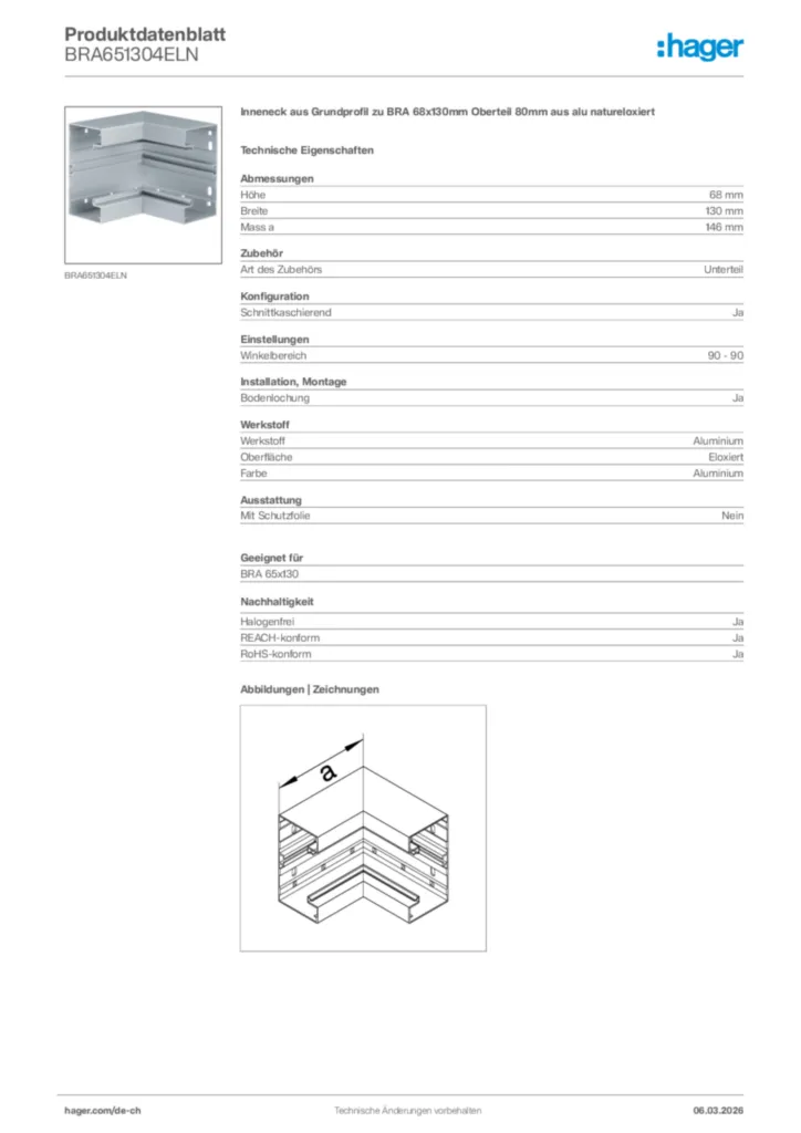 Bild Hager Produktdatenblatt BRA651304ELN | Hager Schweiz