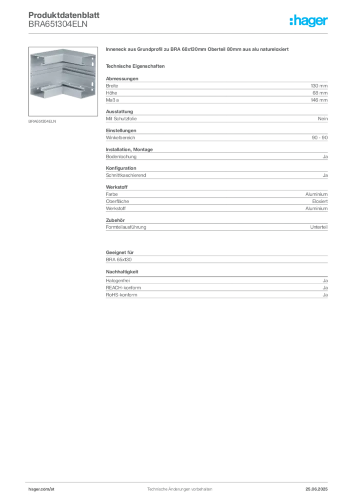 Bild Hager Produktdatenblatt BRA651304ELN | Hager Deutschland