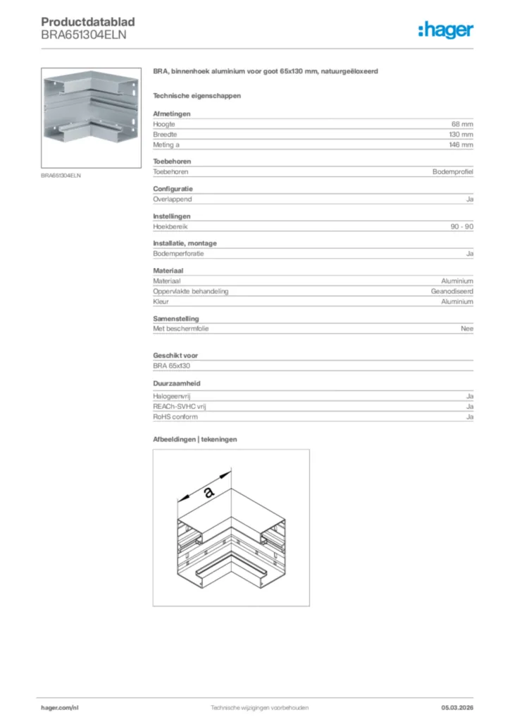 Afbeelding Hager Productdatablad BRA651304ELN | Hager Nederland