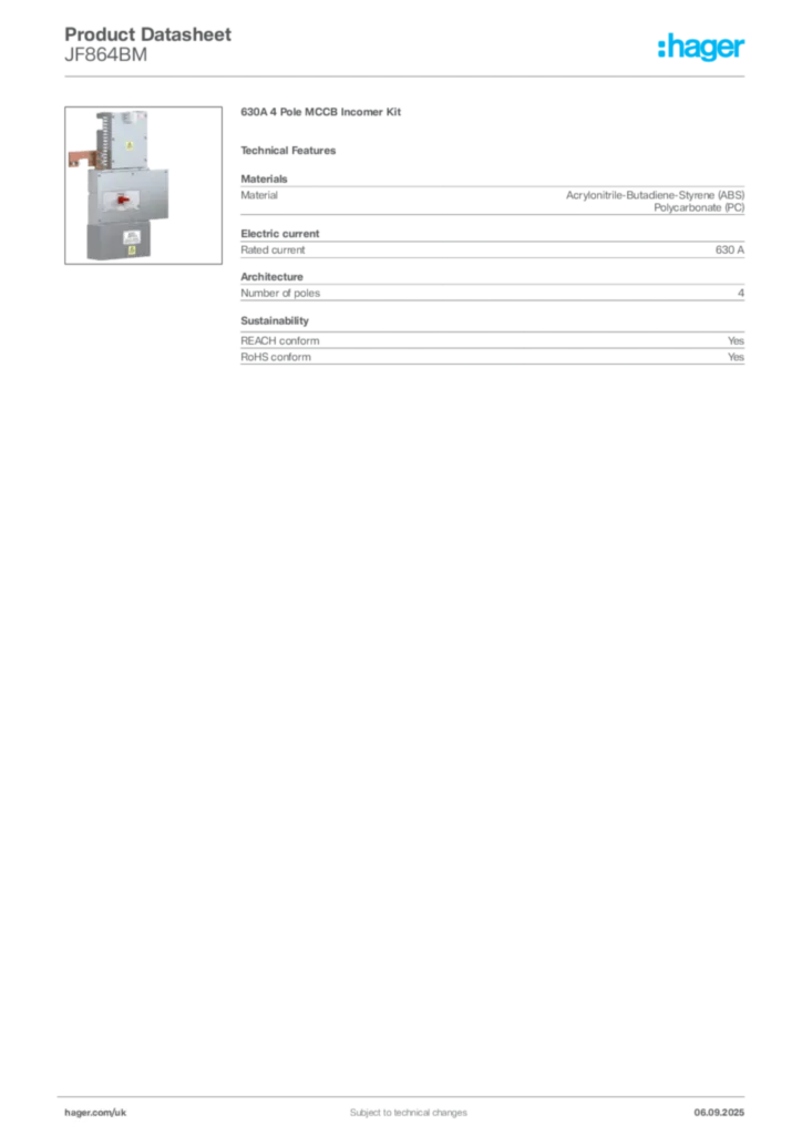 Image Hager Product data sheet JF864BM  | Hager