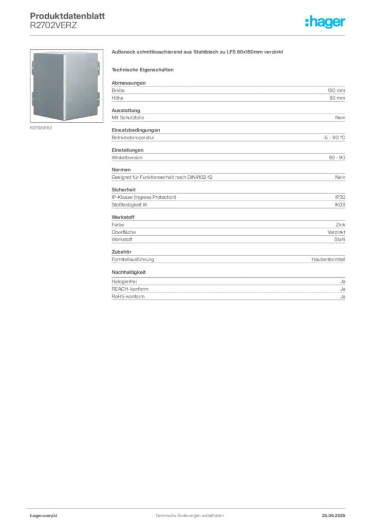 Bild Hager Produktdatenblatt R2702VERZ | Hager Deutschland