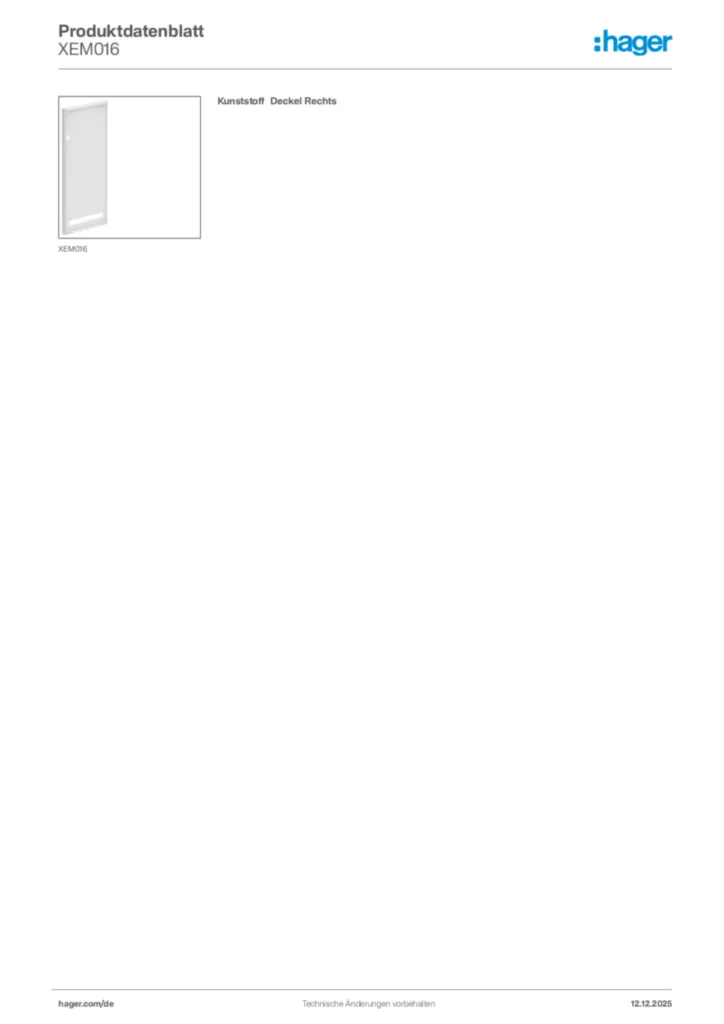 Bild Hager Produktdatenblatt XEM016 | Hager Deutschland