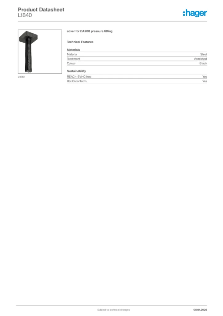 Image Hager Product data sheet L1840  | Hager Africa