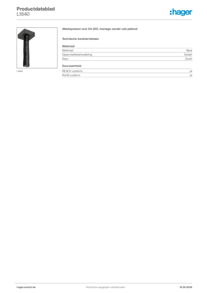 Afbeelding Hager Productdatablad L1840 | Hager Belgium