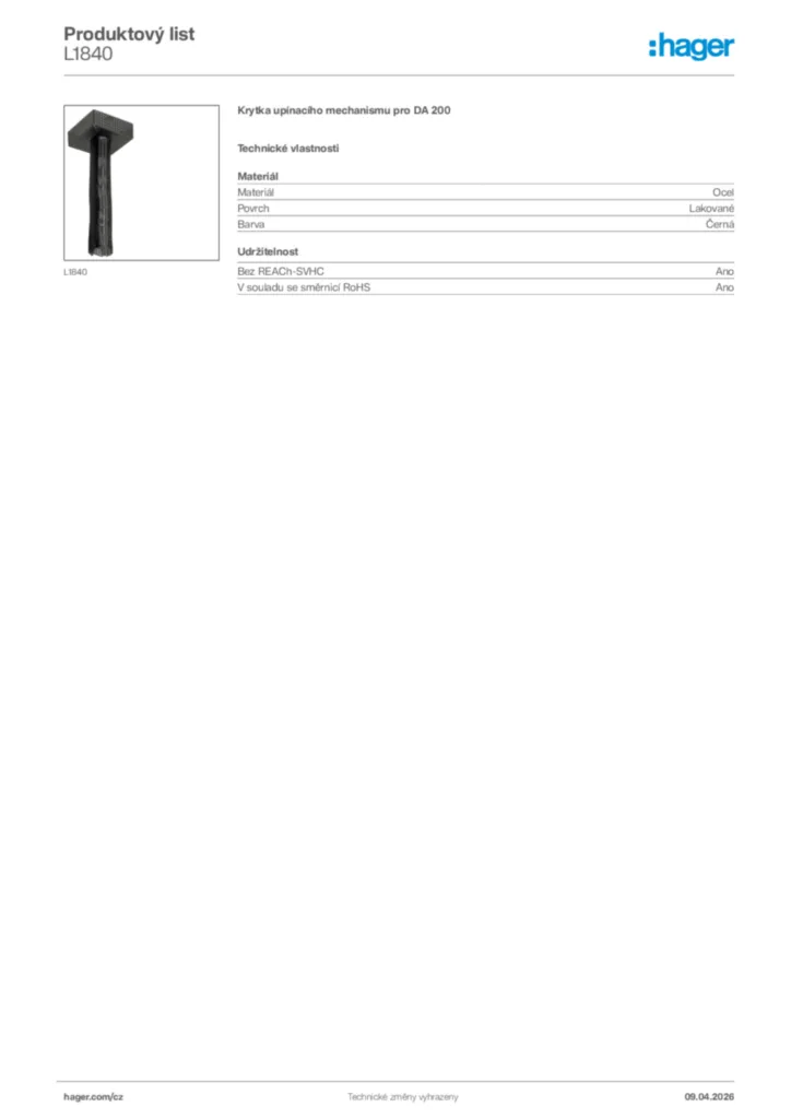 Obrázek Hager Product data sheet L1840 | Hager
