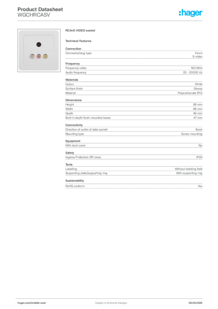 Image Hager Product data sheet WGCHRCASV  | Hager