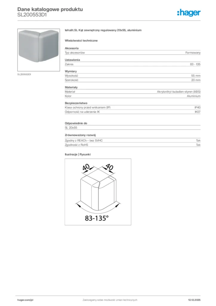 Zdjęcie Hager Karta katalogowa SL200553D1 | Hager Polska