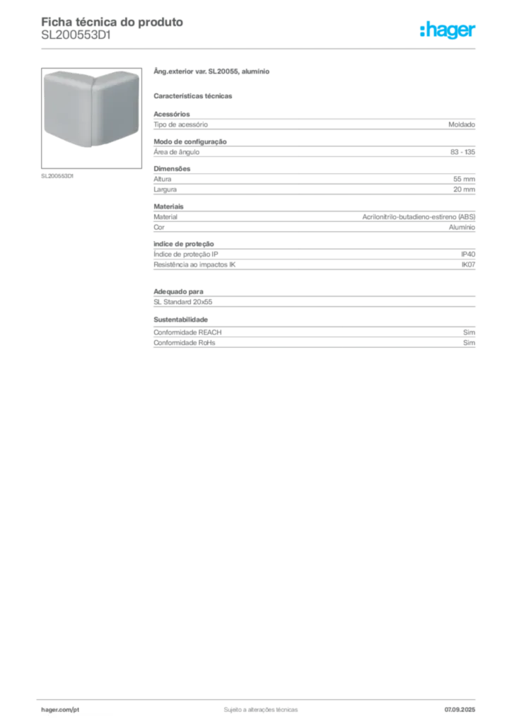 Imagem Hager Ficha técnica do produto SL200553D1 | Hager Portugal