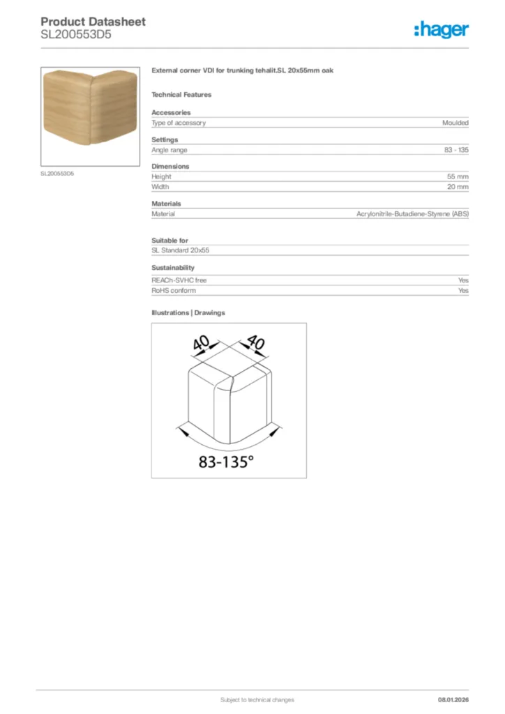 Image Hager Product data sheet SL200553D5  | Hager Africa