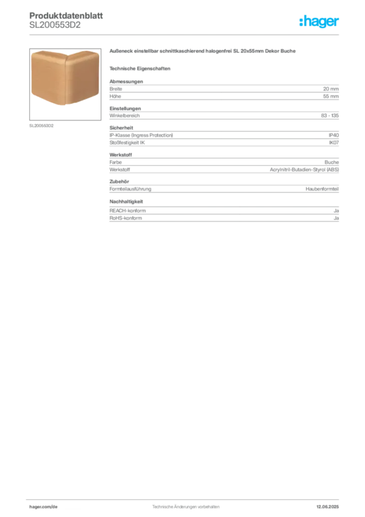 Hager Produktdatenblatt SL200553D2