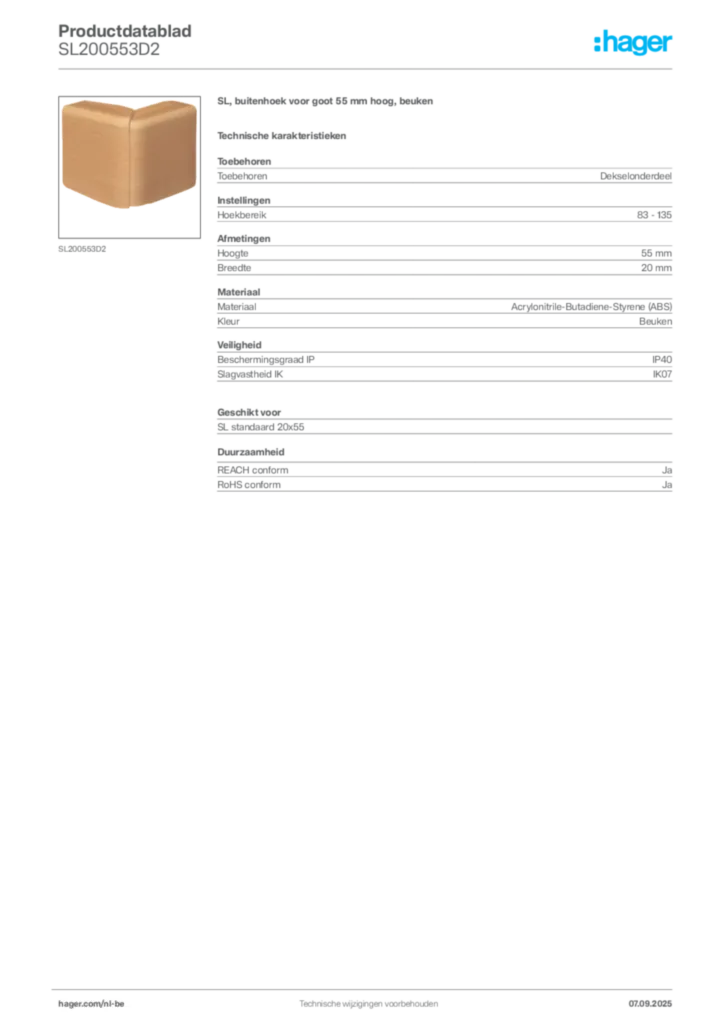 Afbeelding Hager Productdatablad SL200553D2 | Hager Belgium