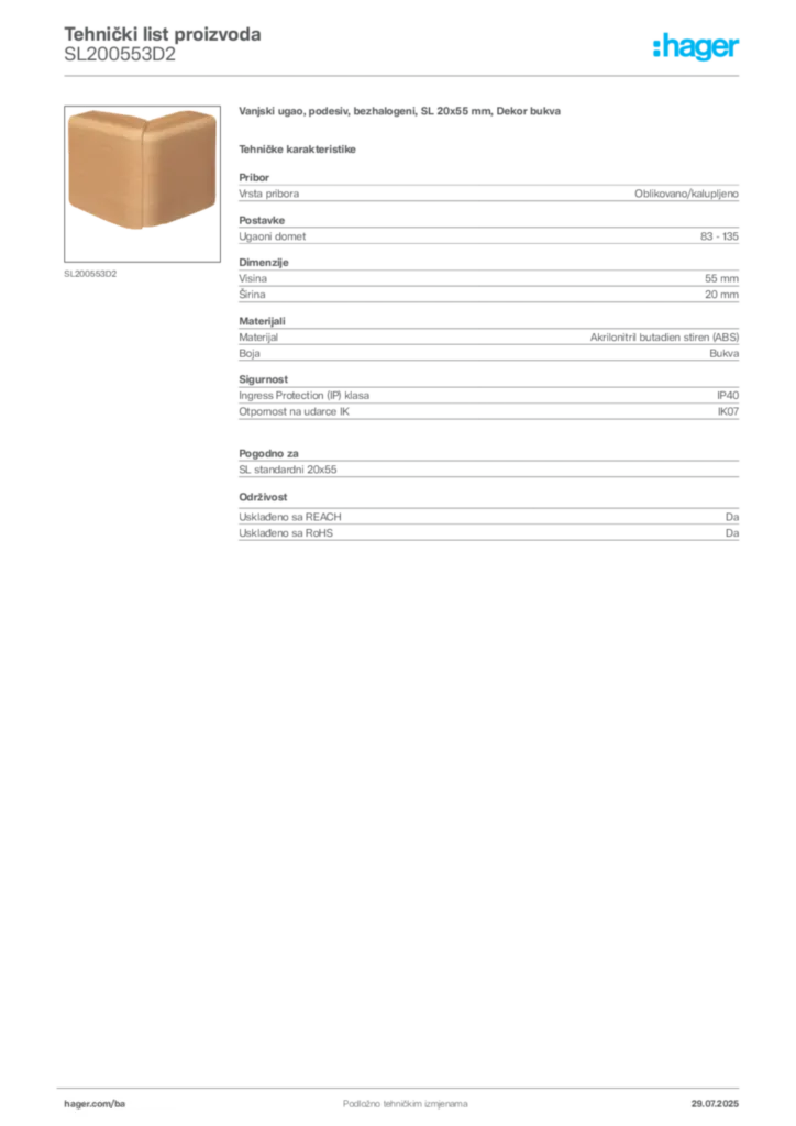Slika Hager Product data sheet SL200553D2  | Hager
