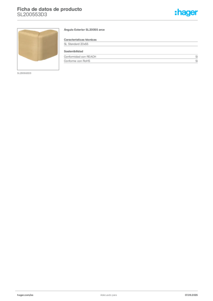 Imagen Hager Ficha de datos de producto SL200553D3 | Hager España