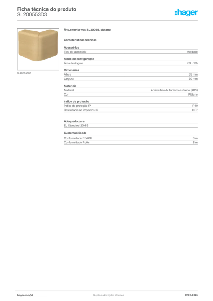 Imagem Hager Ficha técnica do produto SL200553D3 | Hager Portugal