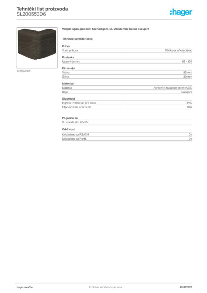 Slika Hager Product data sheet SL200553D6  | Hager