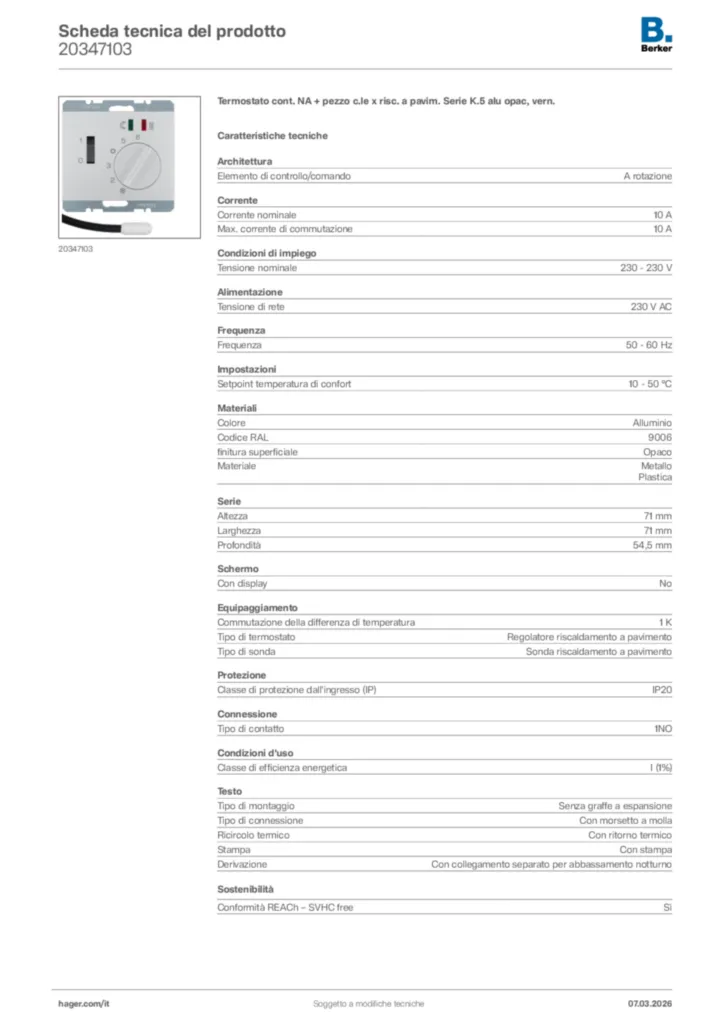 Immagine Berker Scheda tecnica del prodotto 20347103 | Hager Italia