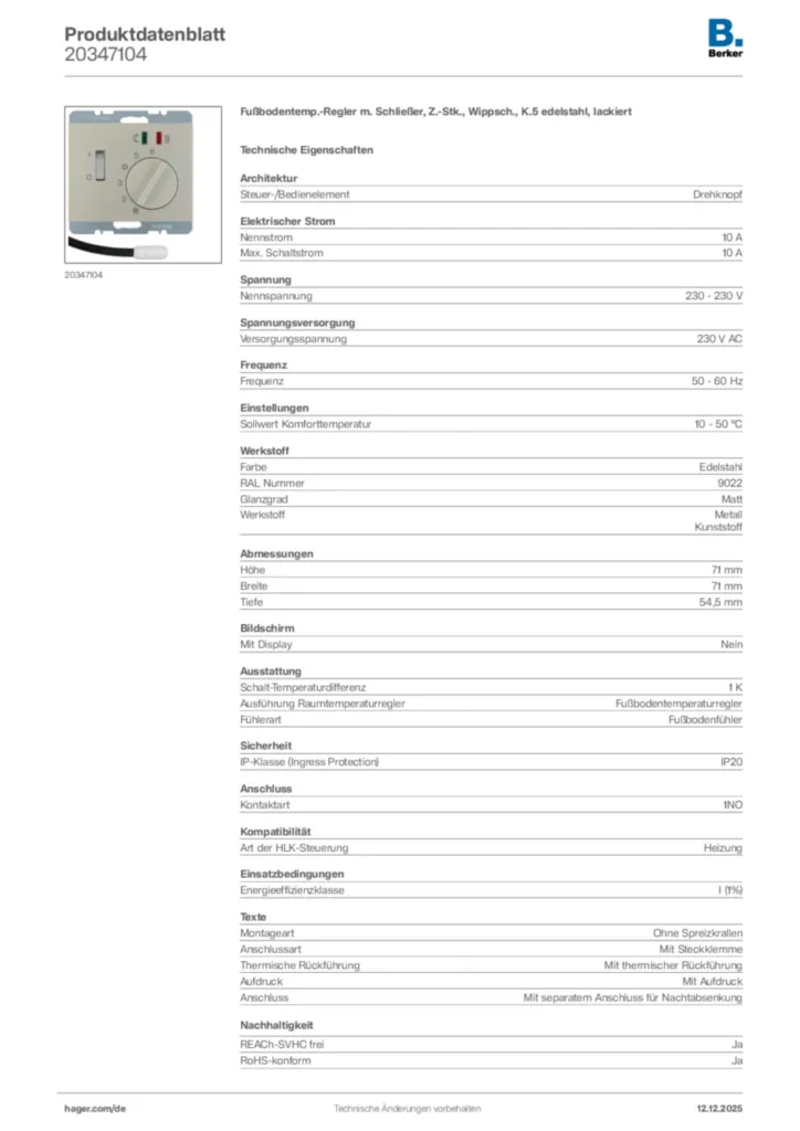 Bild Berker Produktdatenblatt 20347104 | Hager Deutschland