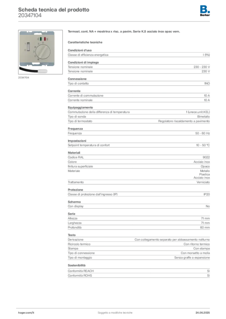 Immagine Berker Scheda tecnica del prodotto 20347104 | Hager Italia