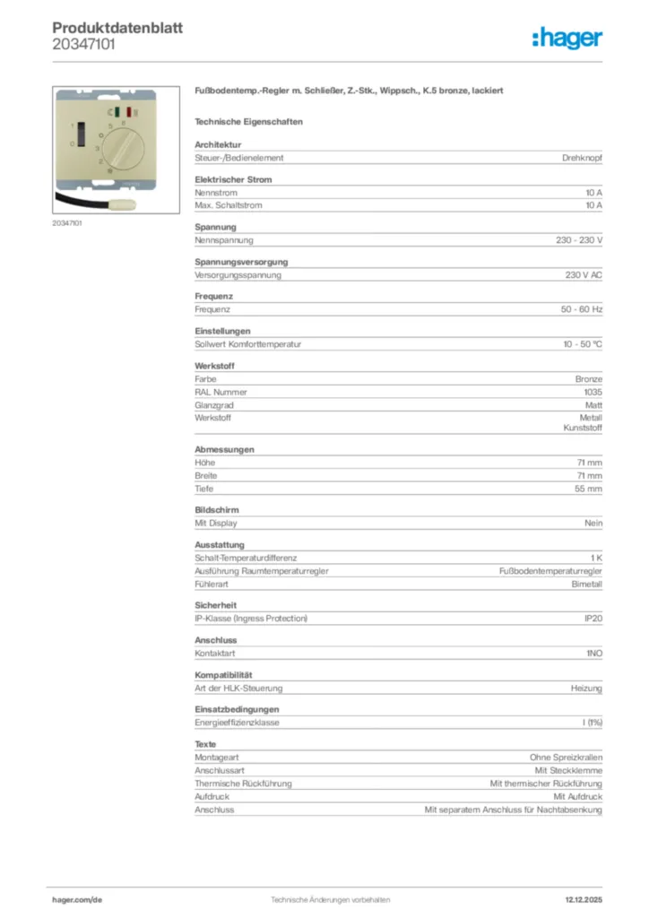 Bild Hager Produktdatenblatt 20347101 | Hager Deutschland