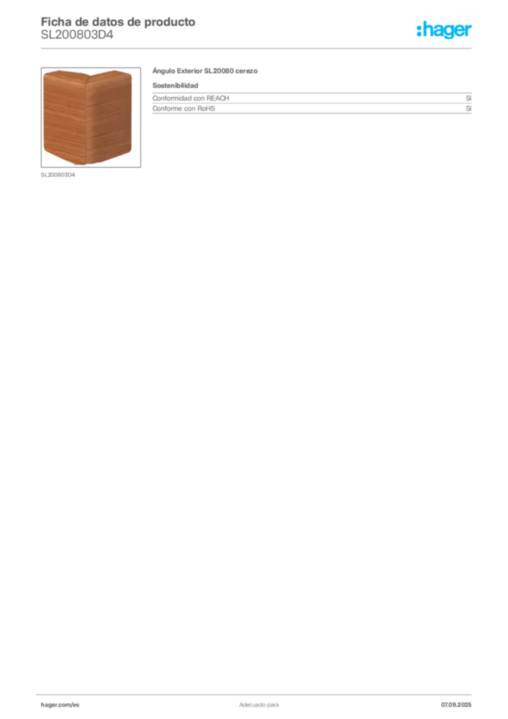 Imagen Hager Ficha de datos de producto SL200803D4 | Hager España