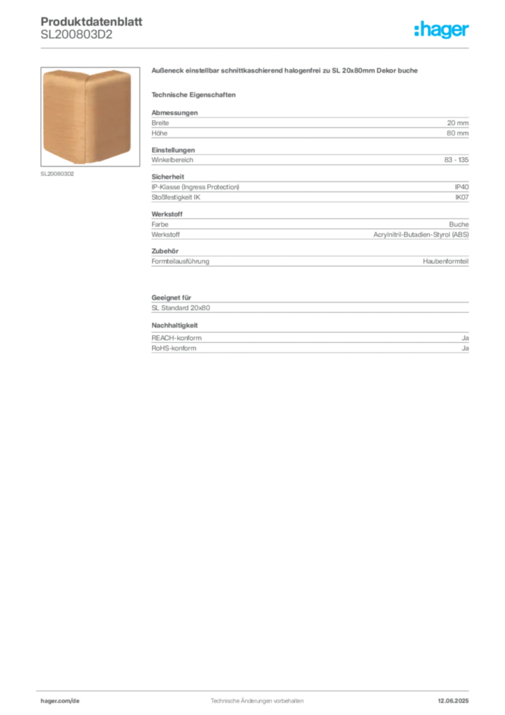 Bild Hager Produktdatenblatt SL200803D2 | Hager Deutschland