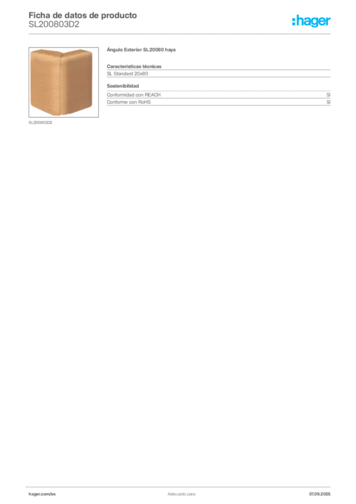 Imagen Hager Ficha de datos de producto SL200803D2 | Hager España