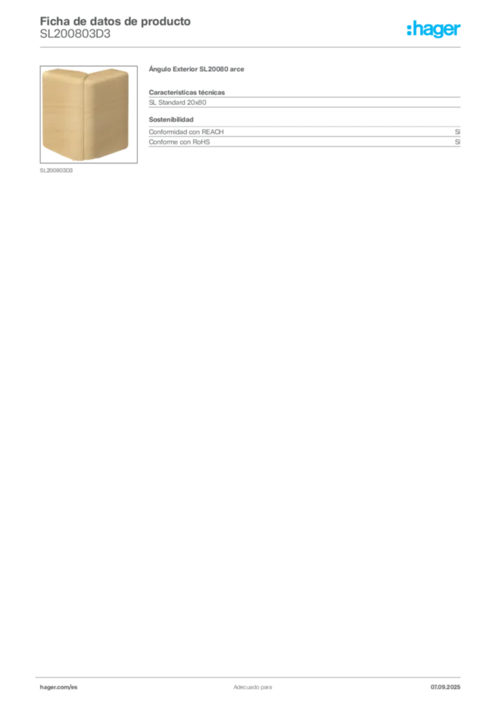 Imagen Hager Ficha de datos de producto SL200803D3 | Hager España