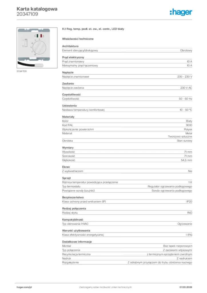 Zdjęcie Hager Karta katalogowa 20347109 | Hager Polska