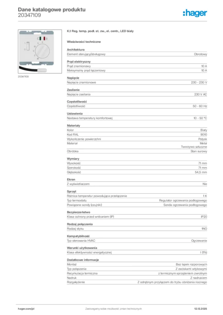 Zdjęcie Hager Karta katalogowa 20347109 | Hager Polska