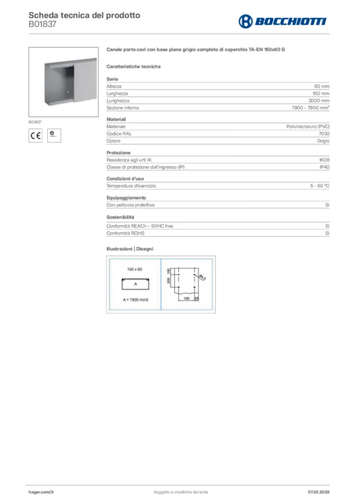 Immagine Bocchiotti Scheda tecnica del prodotto B01837 | Hager Italia