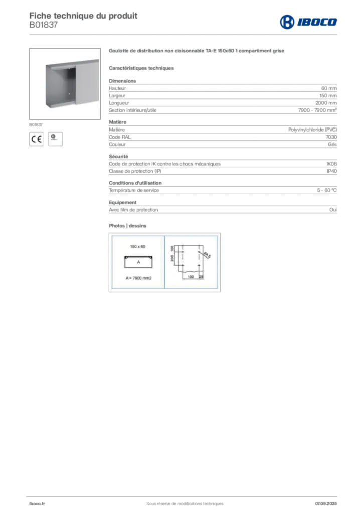 Image Iboco Fiche technique du produit B01837 | Hager France