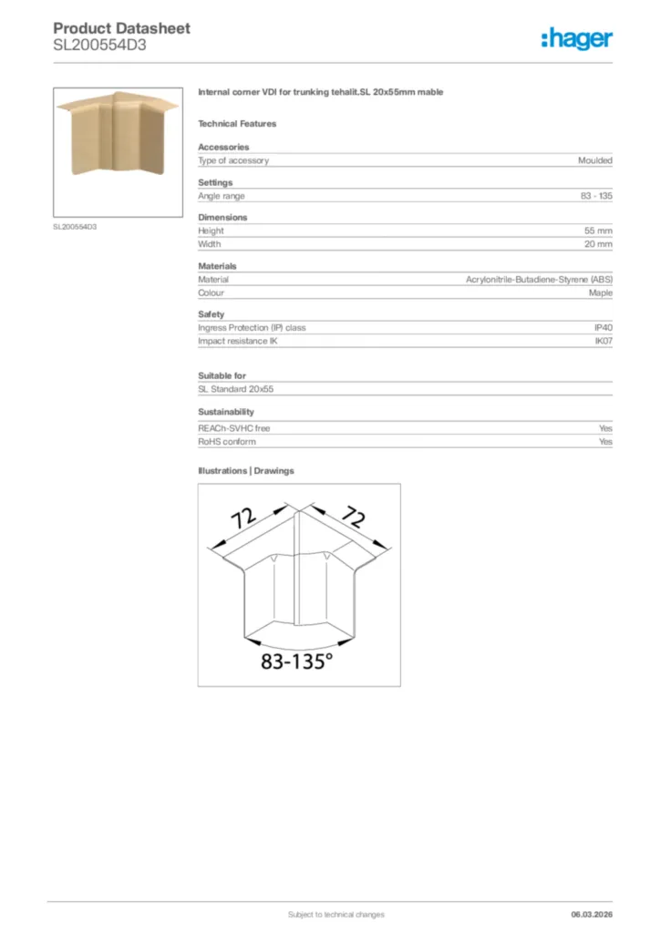 Image Hager Product data sheet SL200554D3  | Hager Africa