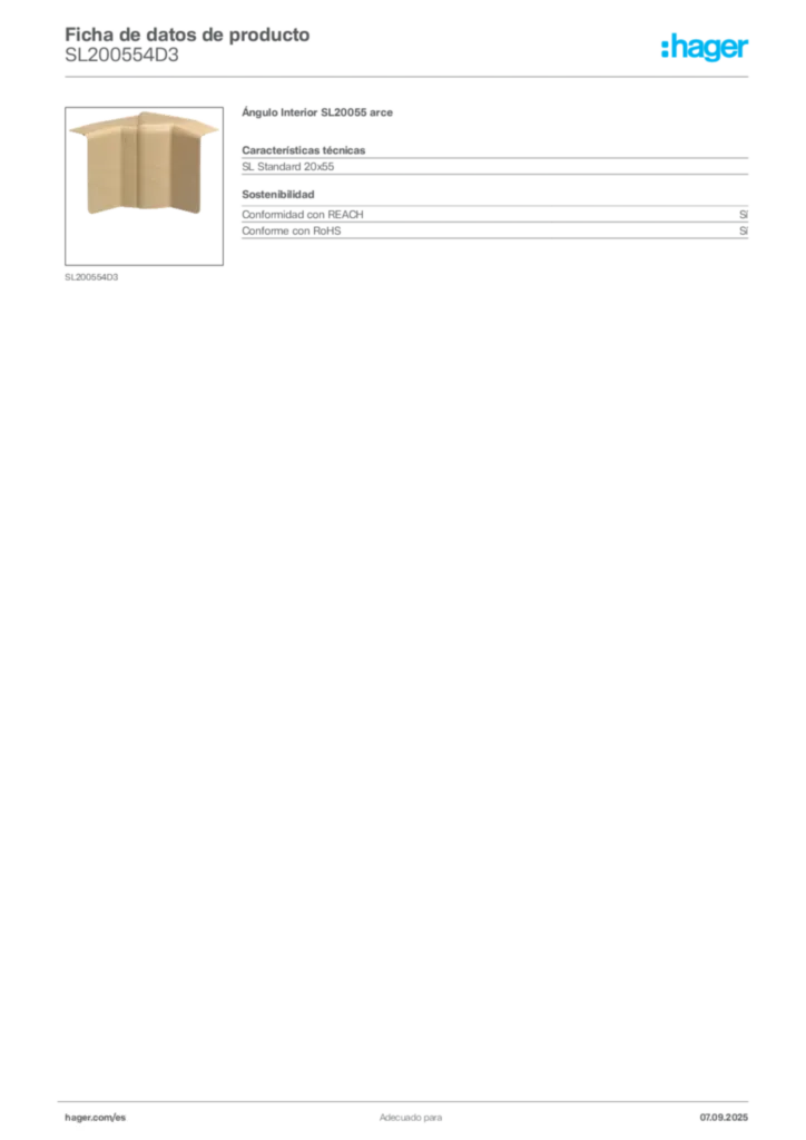 Imagen Hager Ficha de datos de producto SL200554D3 | Hager España