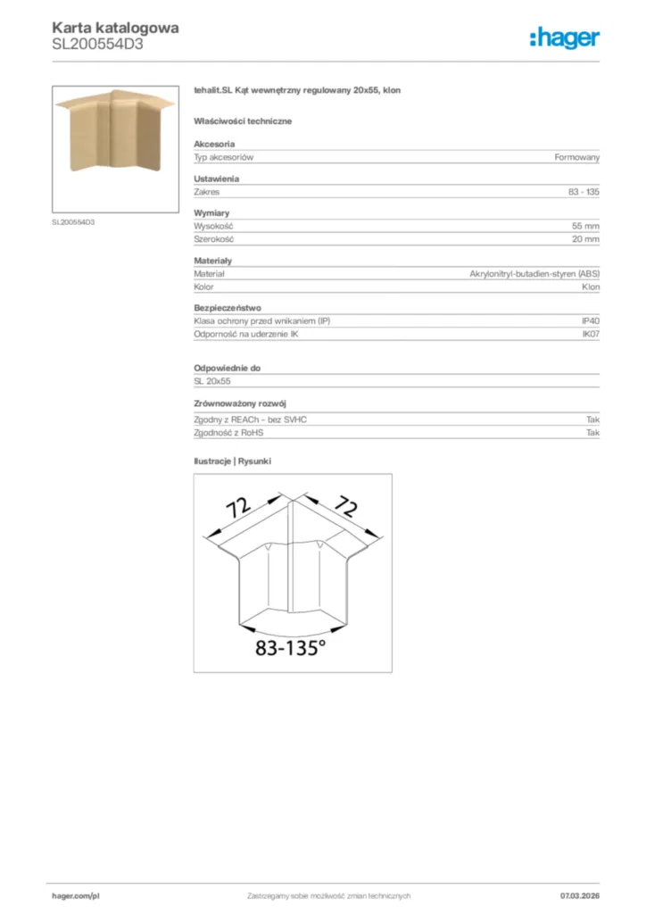 Zdjęcie Hager Karta katalogowa SL200554D3 | Hager Polska