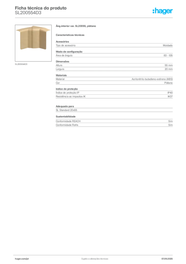 Imagem Hager Ficha técnica do produto SL200554D3 | Hager Portugal