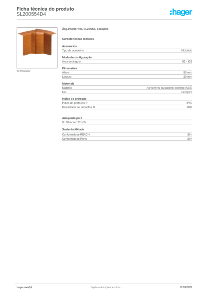 Imagem Hager Ficha técnica do produto SL200554D4 | Hager Portugal