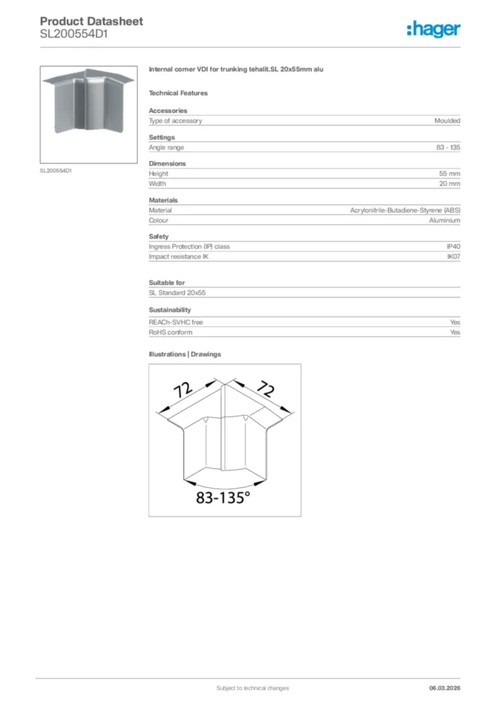 Image Hager Product data sheet SL200554D1  | Hager Africa