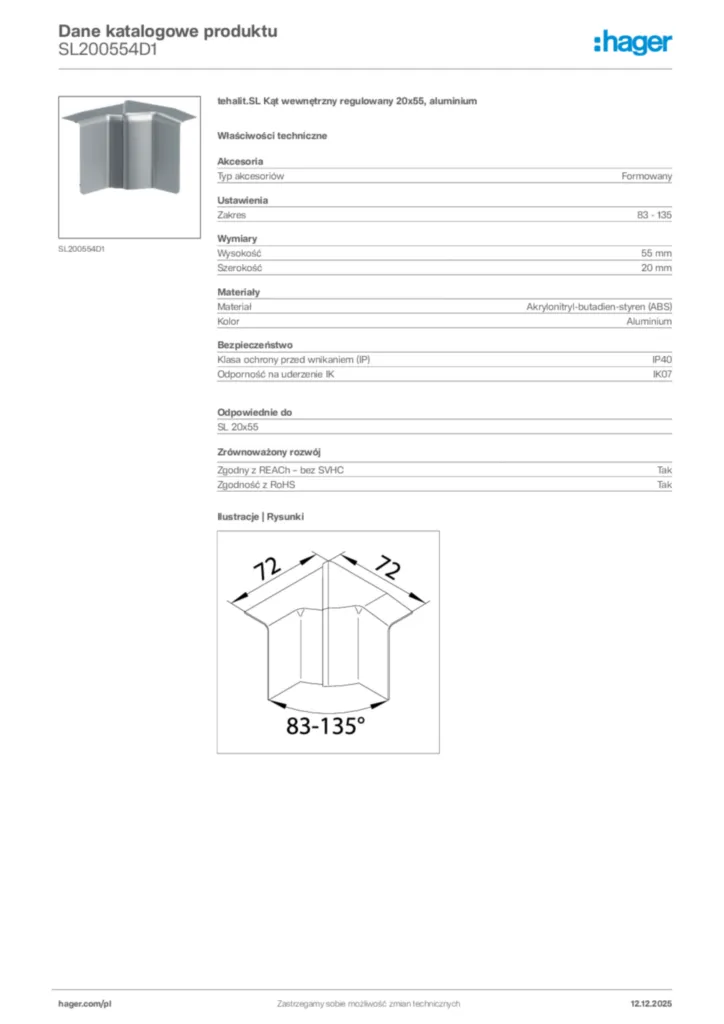 Zdjęcie Hager Karta katalogowa SL200554D1 | Hager Polska