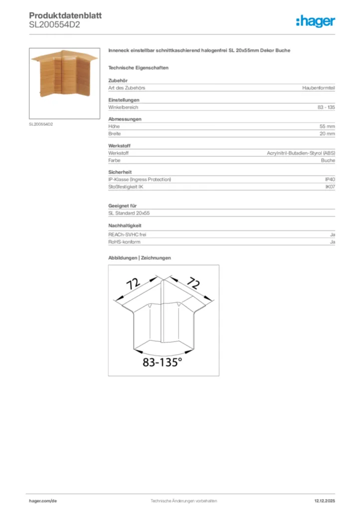 Hager Produktdatenblatt SL200554D2