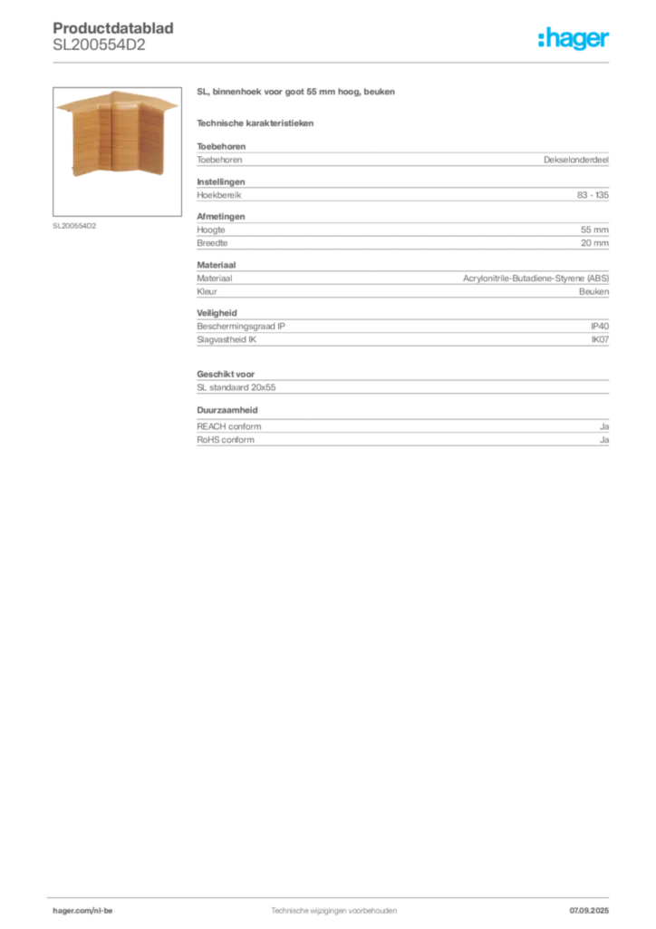Afbeelding Hager Productdatablad SL200554D2 | Hager Belgium