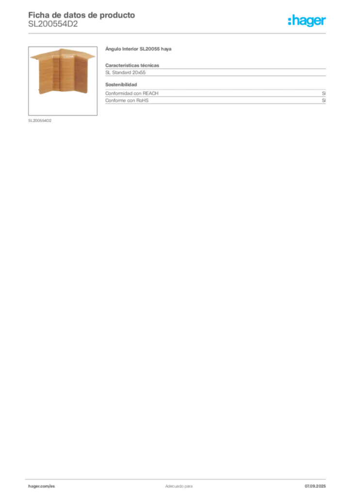 Imagen Hager Ficha de datos de producto SL200554D2 | Hager España